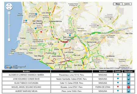 Mapa de monitoreo con la ubicación de los internos y su estado