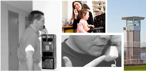 Internos y familiares comunicándose por teléfono